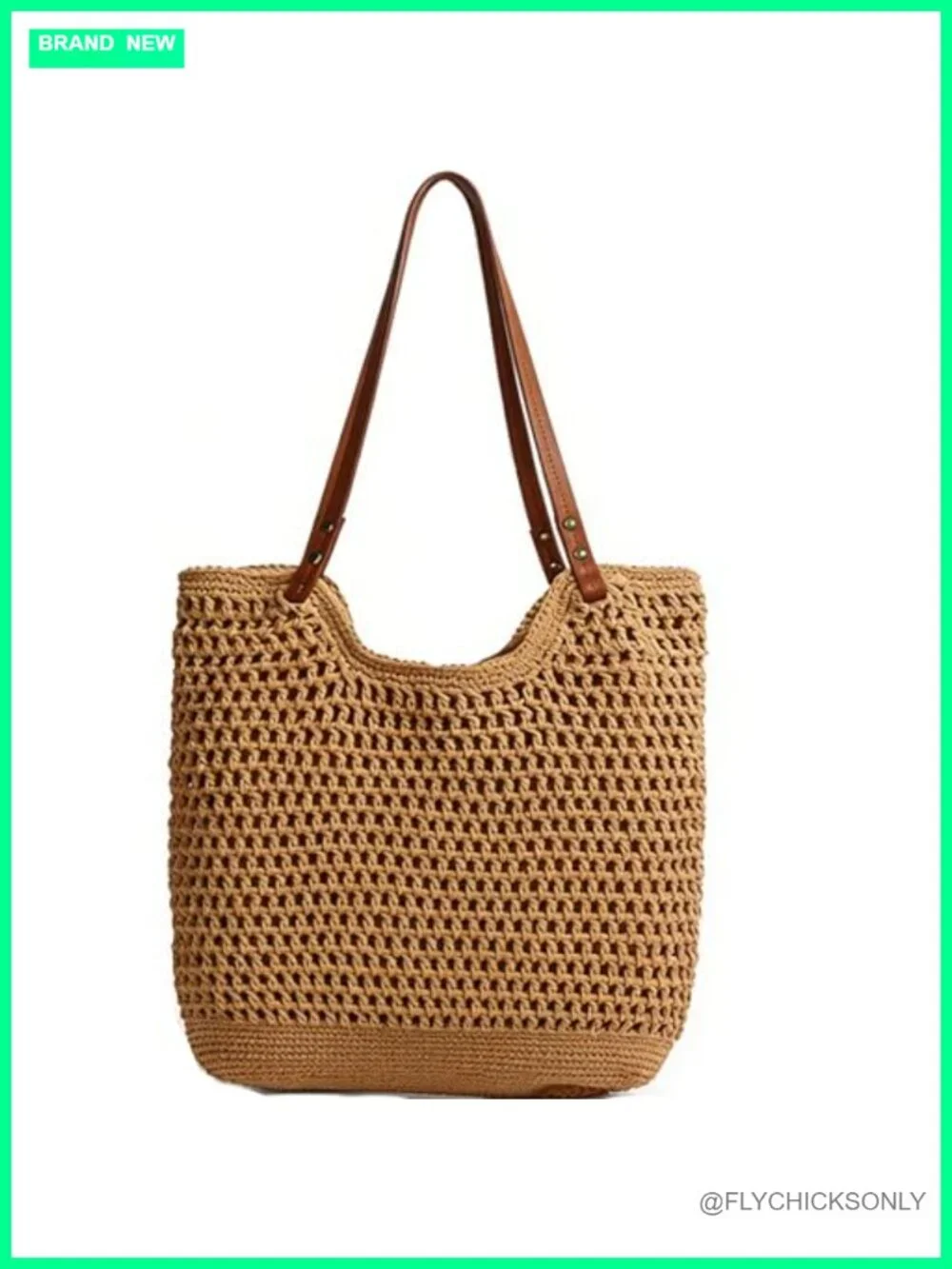 Handwoven Straw Hobo Bag with Faux Leather Handles Summer Tote